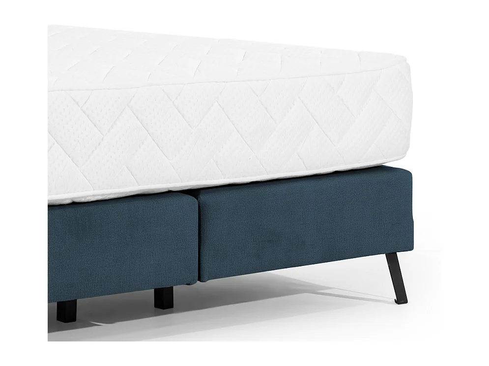 Pozza blauw stoffen continentaal bed met latexmatras van 30 cm en zwart metalen poot-Slapen 140x200cm