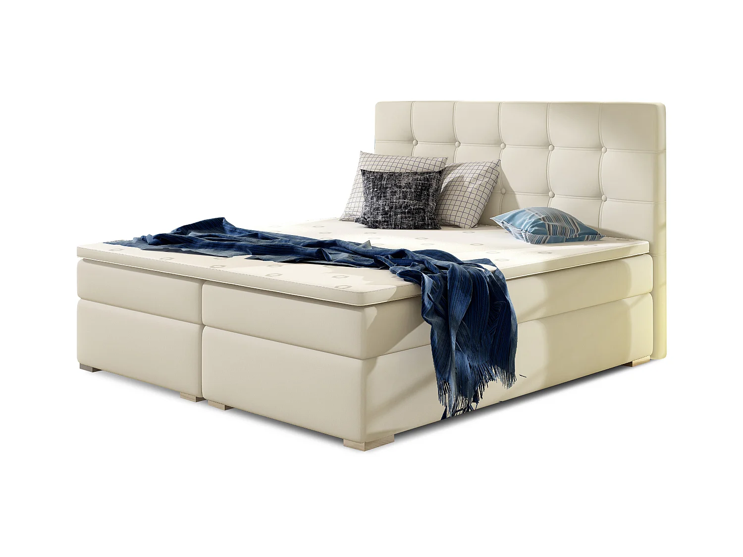 Lit boxspring simili cuir beige clair avec matelas et surmatelas Kavin-160x200