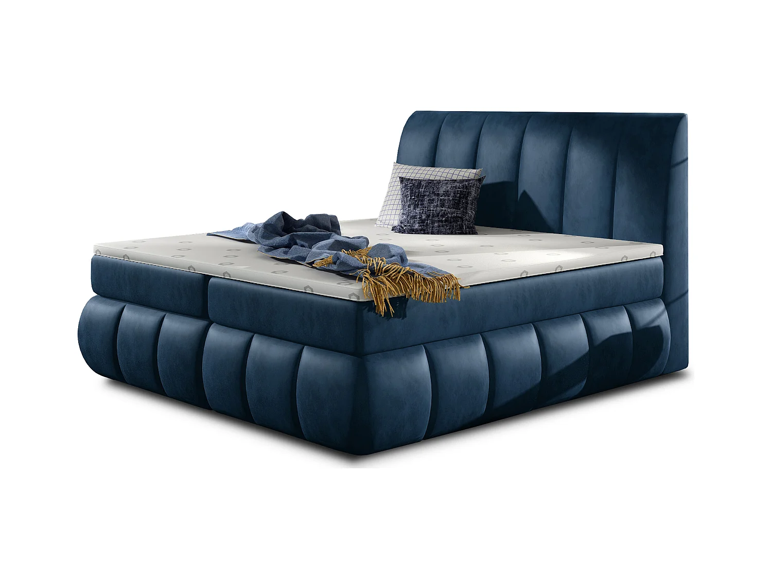 Lit continental matelassé velours bleu Florencia-160x200