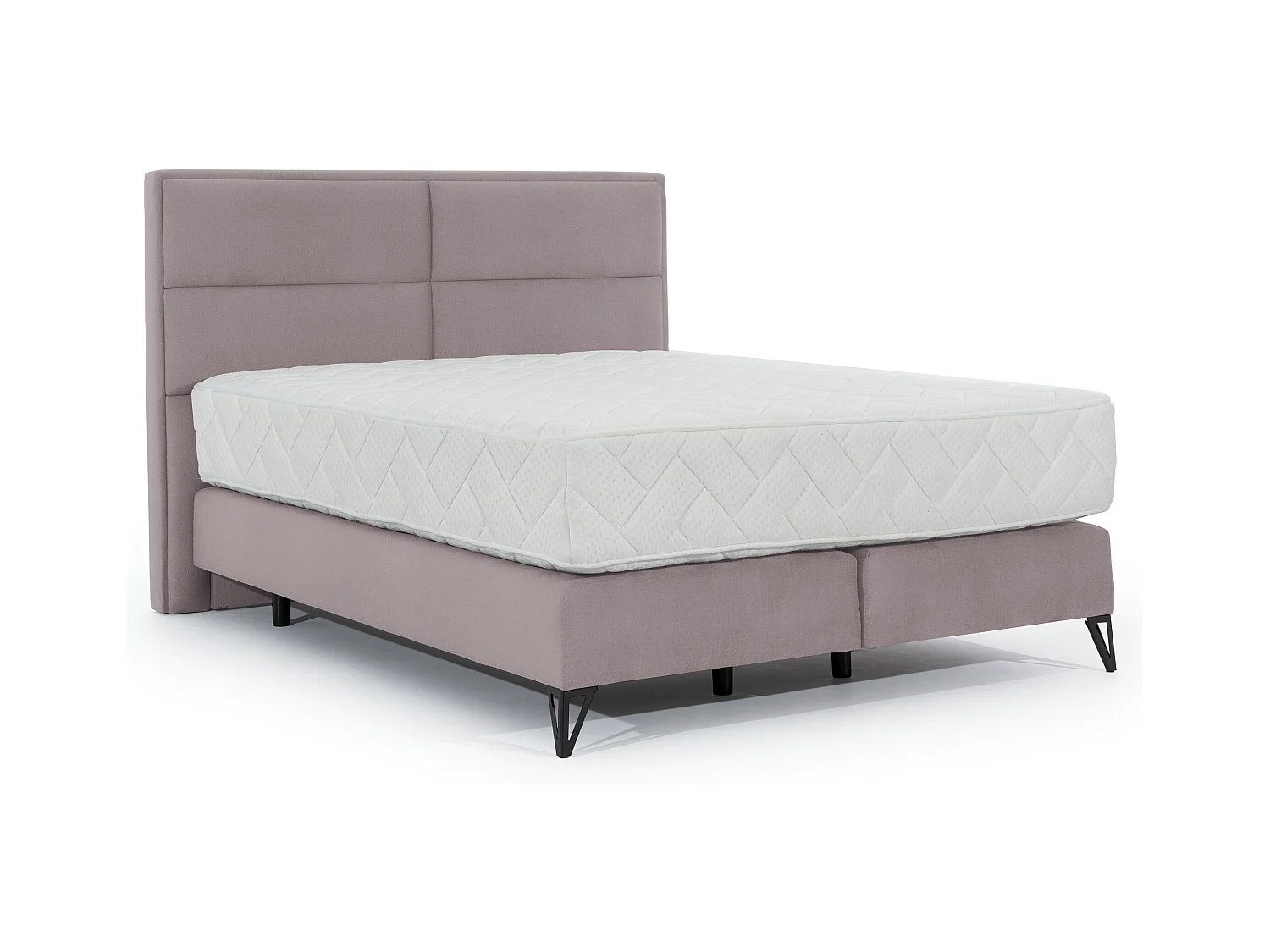Tiempo bezemroze fluwelen continentaal bed met 30 cm latex matras en zwart metalen poot-Slapen 160x200cm