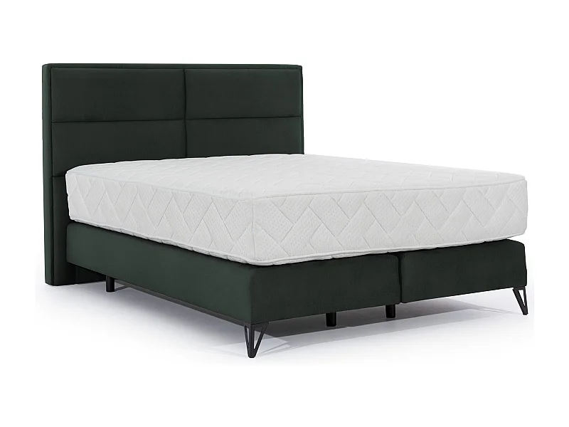 Lit continental velours vert anglais Tiempo avec matelas 30cm en latex et pied métal noir-140x200