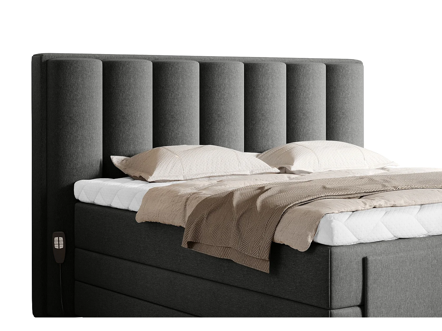 Lit boxspring électrique tissu gris chiné avec matelas et surmatelas Arkos-140x200