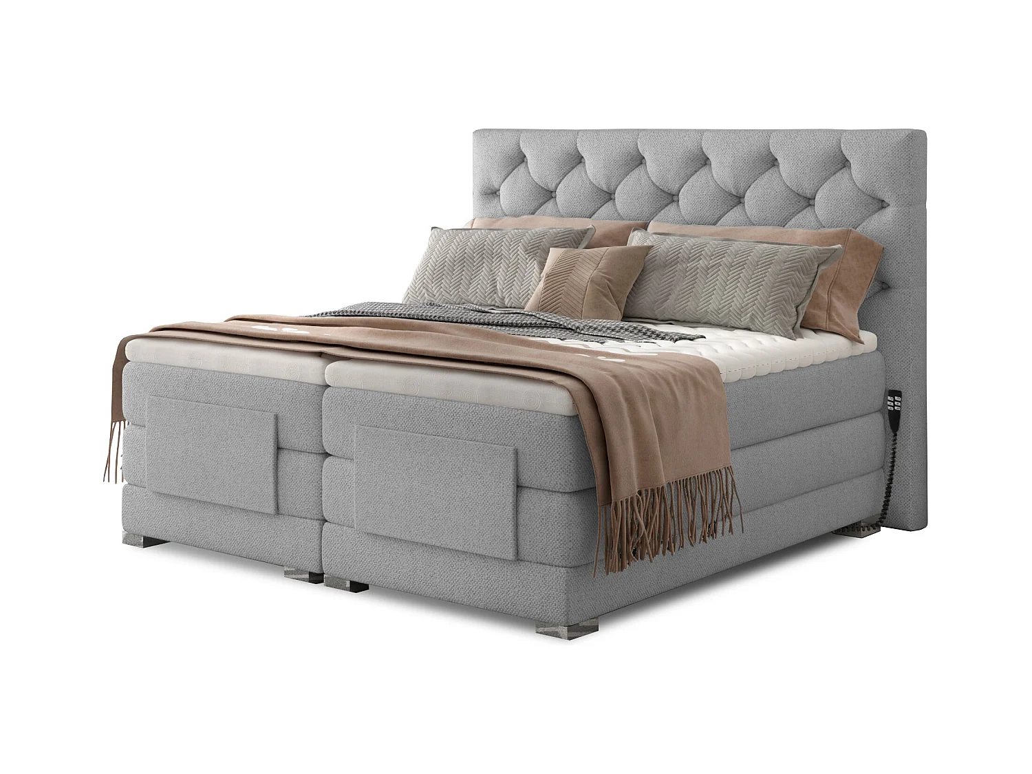 Lit continental électrique tissu gris clair avec matelas et surmatelas Karmen-180x200