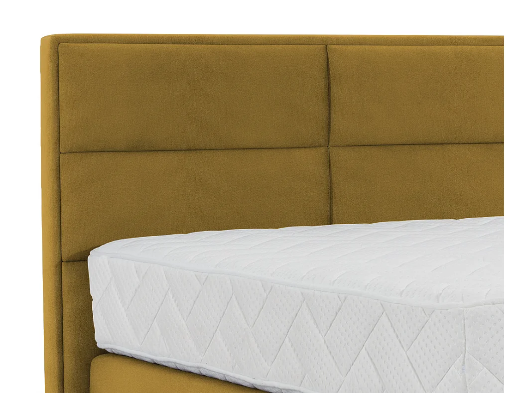 Lit continental velours jaune Tiempo avec matelas 30cm en latex et pied métal noir-180x200
