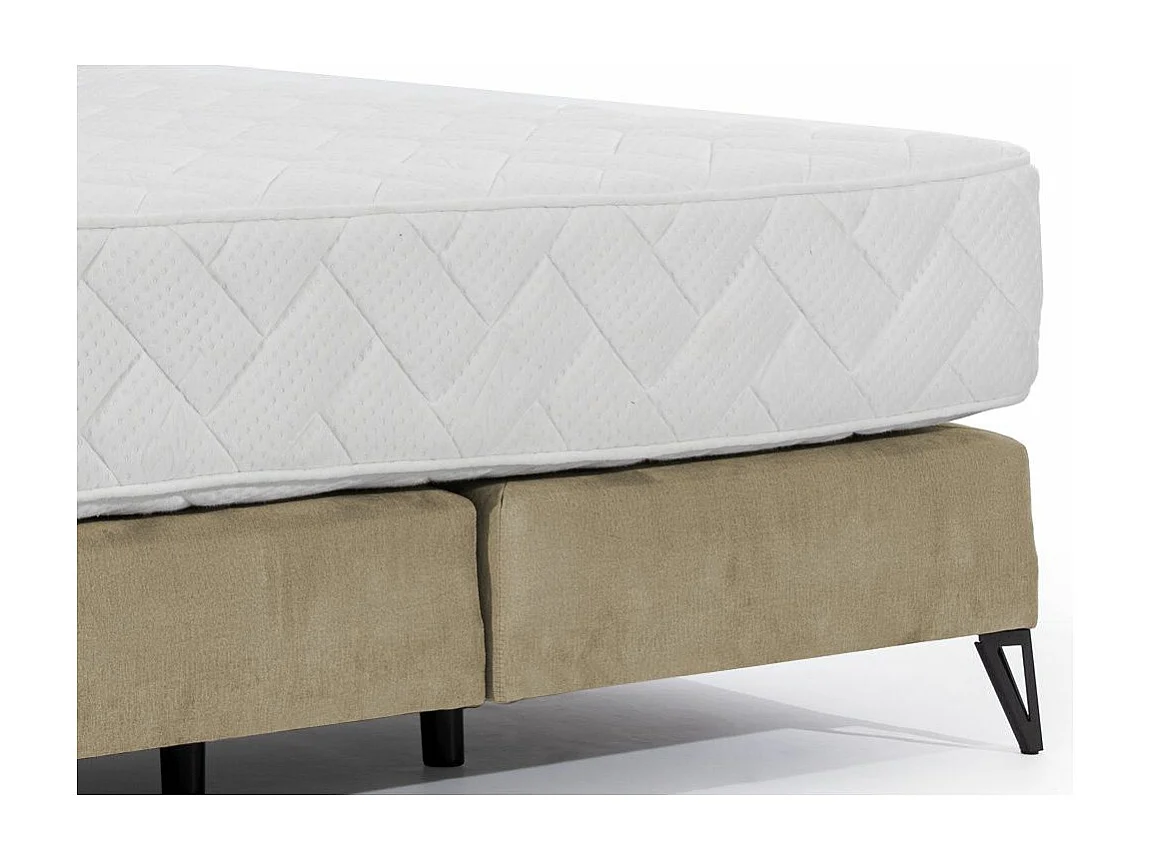 Lit continental tissu beige Tiempo avec matelas 30cm en latex et pied métal noir-160x200
