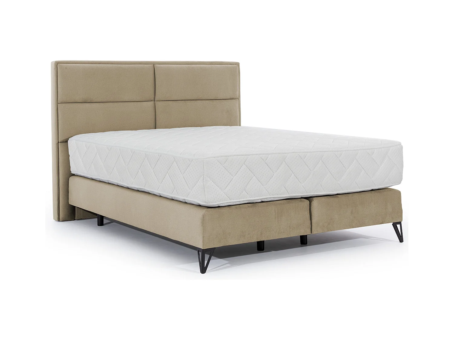 Tiempo continentaal bed van beige stof met latexmatras van 30 cm en zwart metalen poot-Slapen 160x200cm