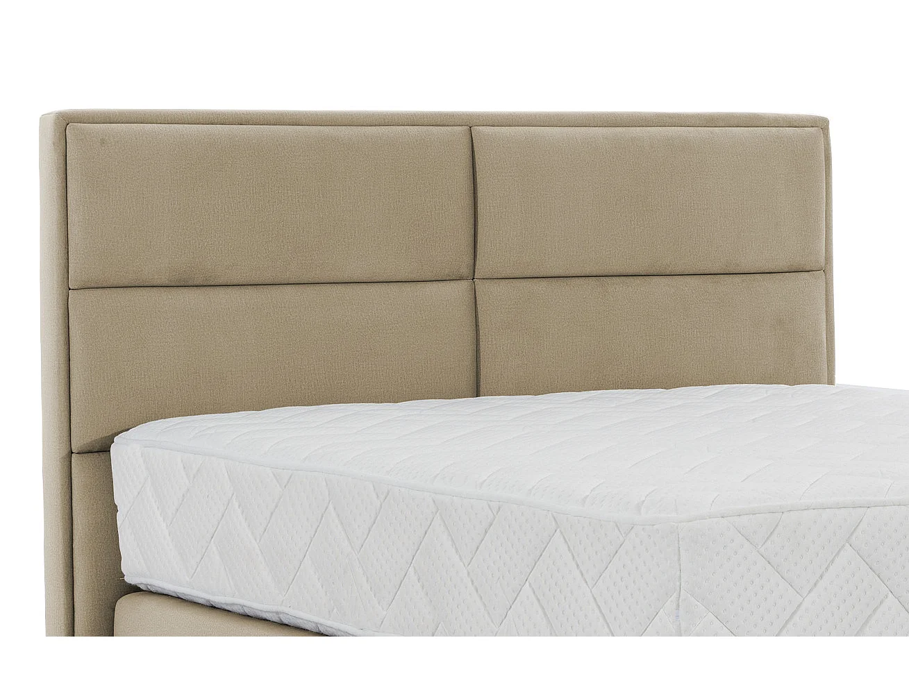 Lit continental tissu beige Tiempo avec matelas 30cm en latex et pied métal noir-160x200