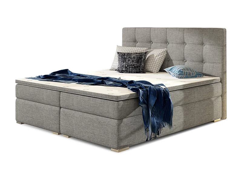 Lit boxspring tissu gris clair avec matelas et surmatelas Kavin-180x200