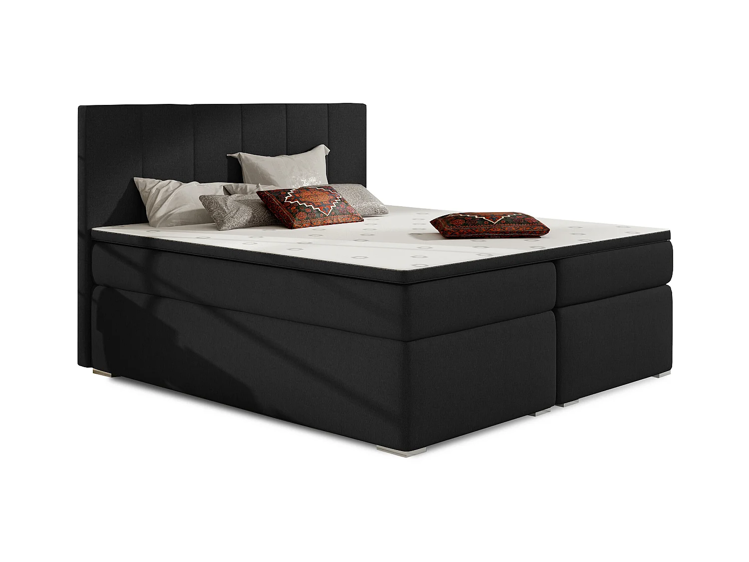 Lit continental tissu noir avec matelas et surmatelas Louna-160x200