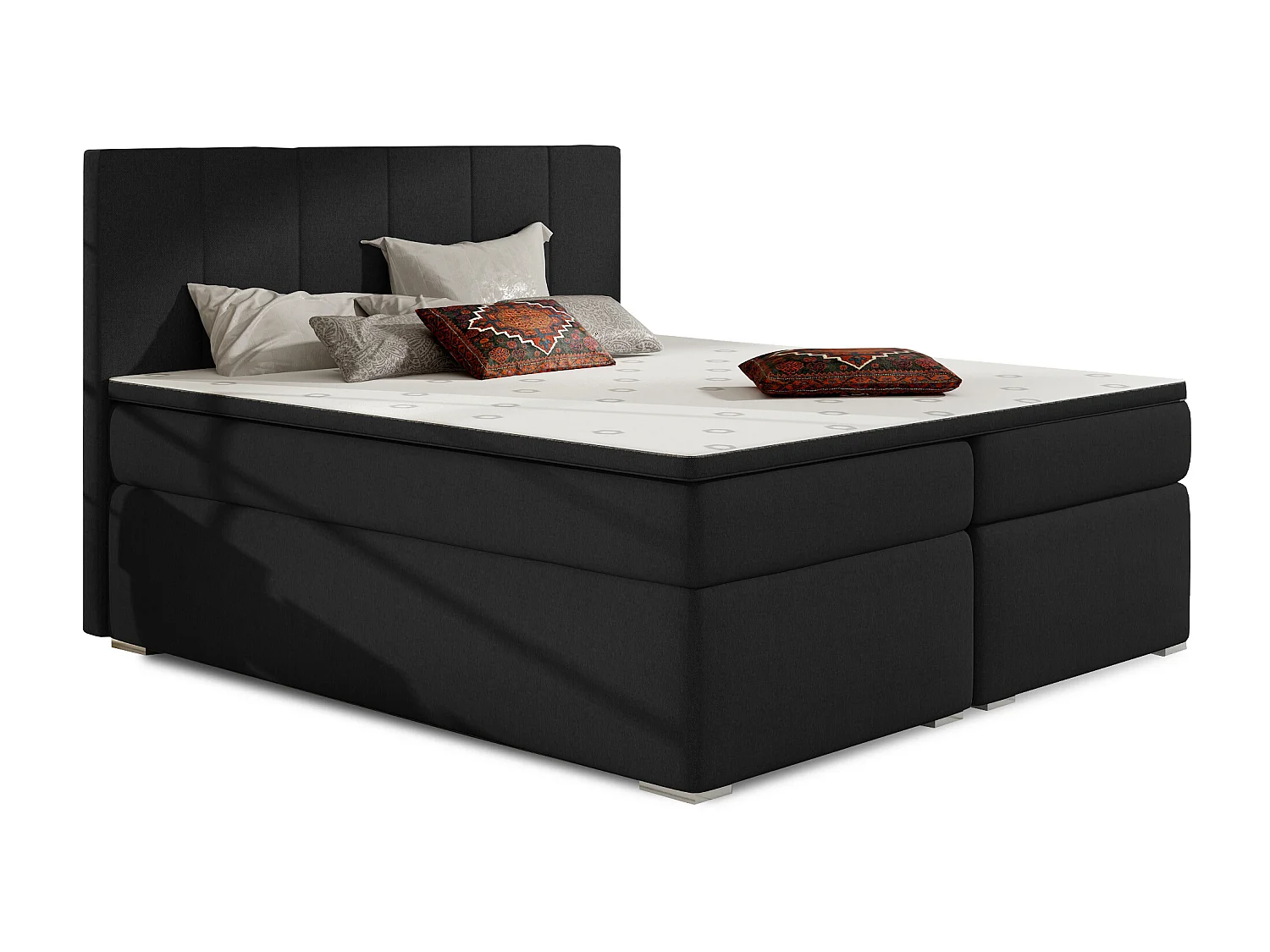 Continentaal bed van zwarte stof met Louna-matras en bovenmatras-Slapen 160x200cm