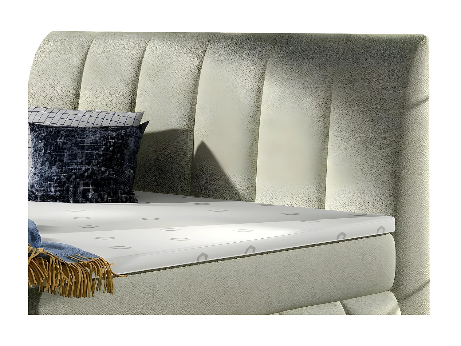 Lit continental matelassé tissu beige clair Florencia-160x200