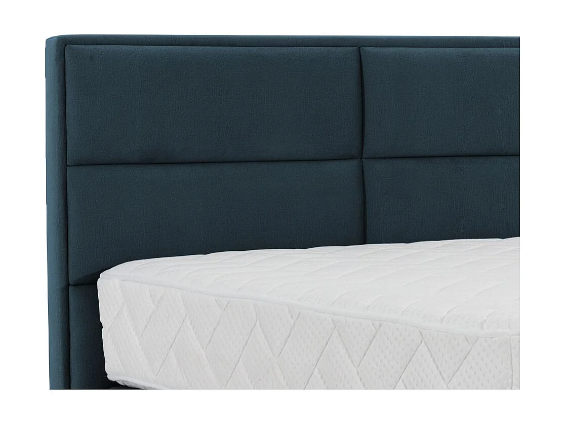 Lit continental tissu bleu Tiempo avec matelas 30cm en latex et pied métal noir-180x200