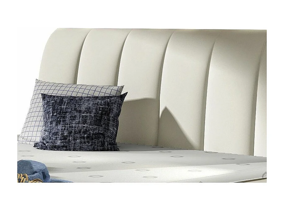 Lit continental matelassé simili cuir beige clair Florencia-140x200