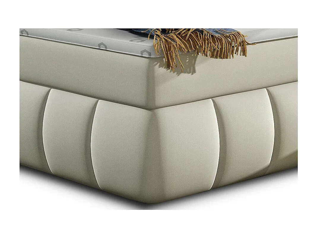 Lit continental matelassé simili cuir beige clair Florencia-140x200