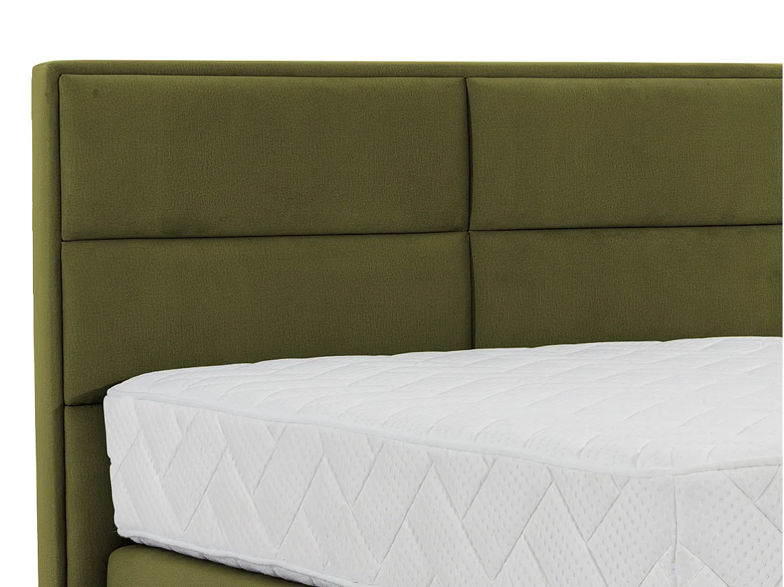 Tiempo continentaal bed van olijfgroene stof met latexmatras van 30 cm en zwart metalen poot-Slapen 180x200cm