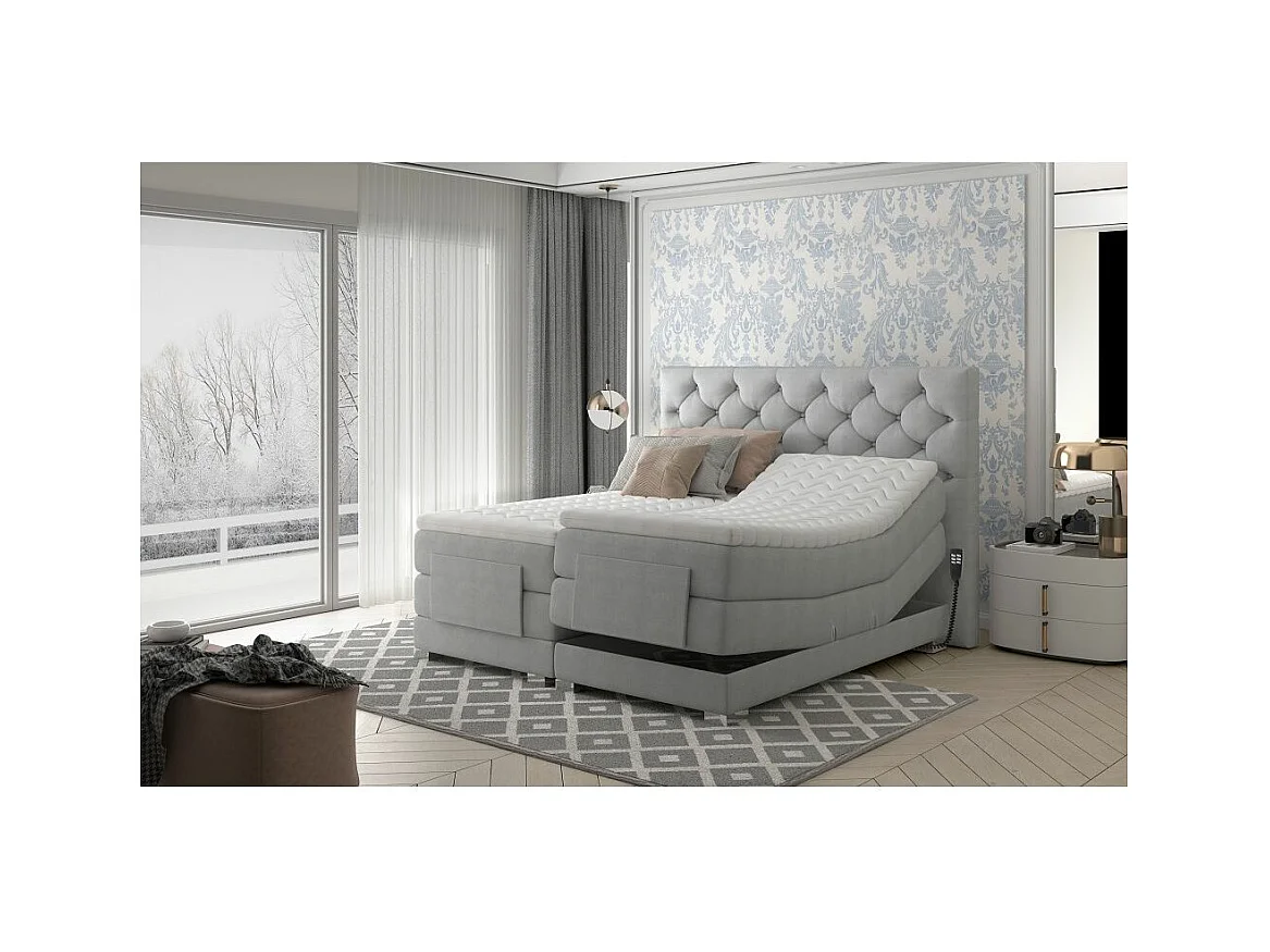 Lit continental électrique tissu gris foncé avec matelas et surmatelas Karmen-160x200