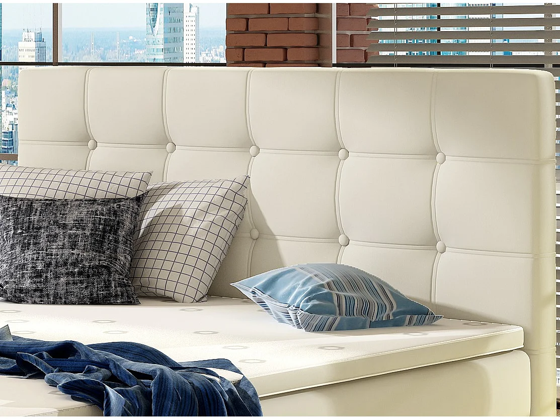 Lit boxspring simili cuir beige clair avec matelas et surmatelas Kavin-180x200