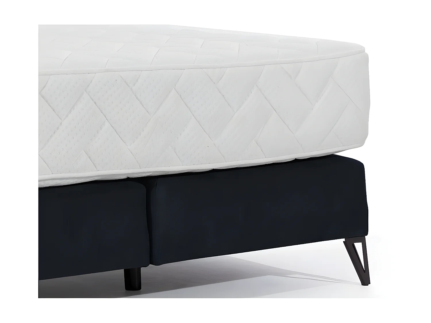 Lit continental velours bleu marine Tiempo avec matelas 30cm en latex et pied métal noir-160x200