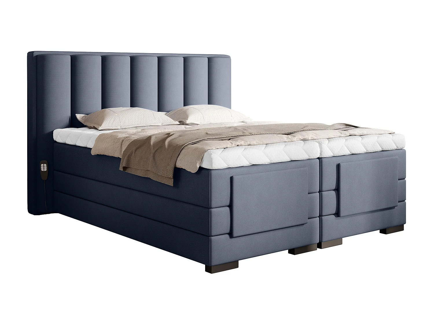 Elektrisch boxspringbed in lavendelblauwe stof met Arkos matras en topper-Slapen 160x200cm