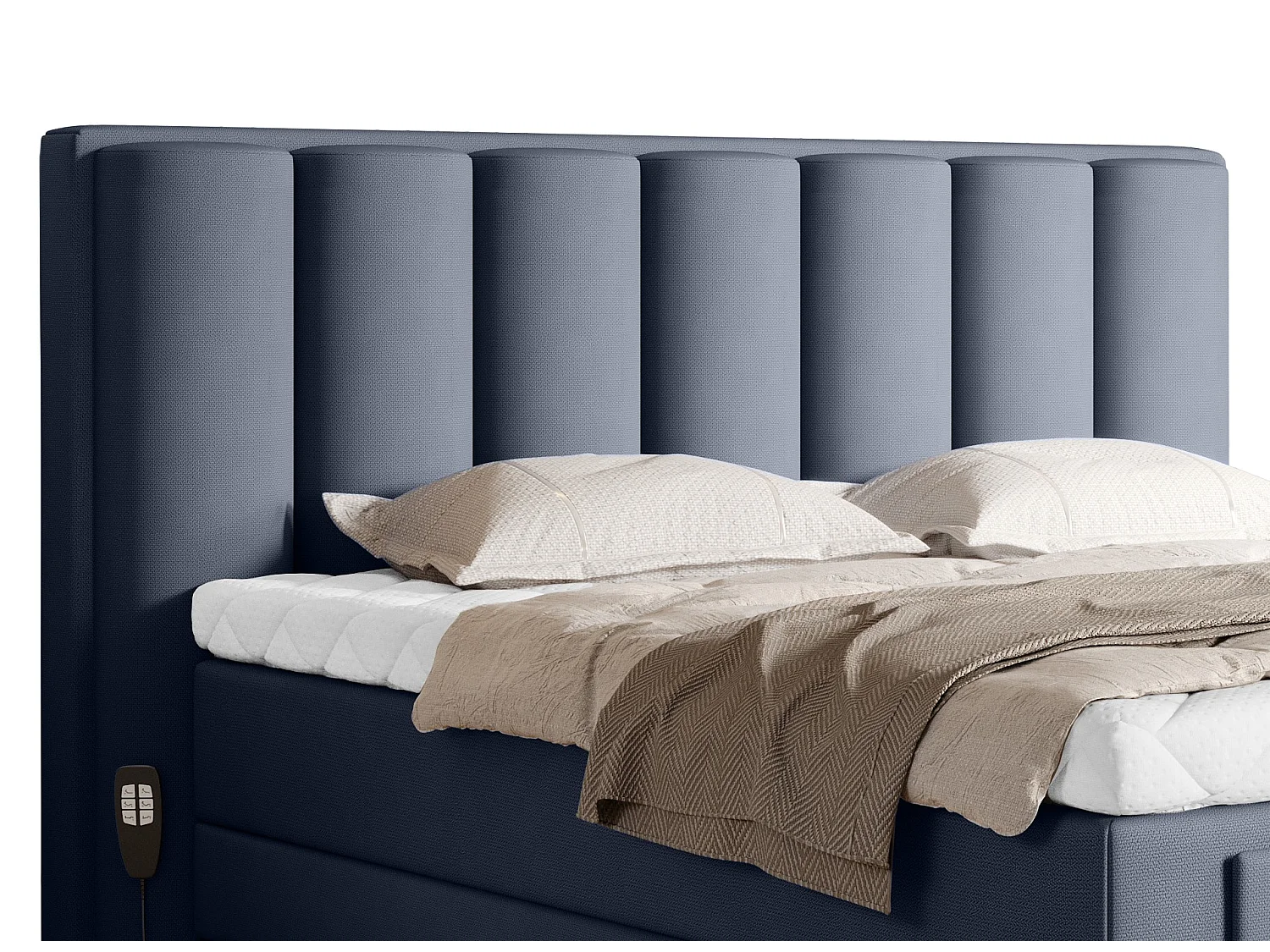 Elektrisch boxspringbed in lavendelblauwe stof met Arkos matras en topper-Slapen 160x200cm