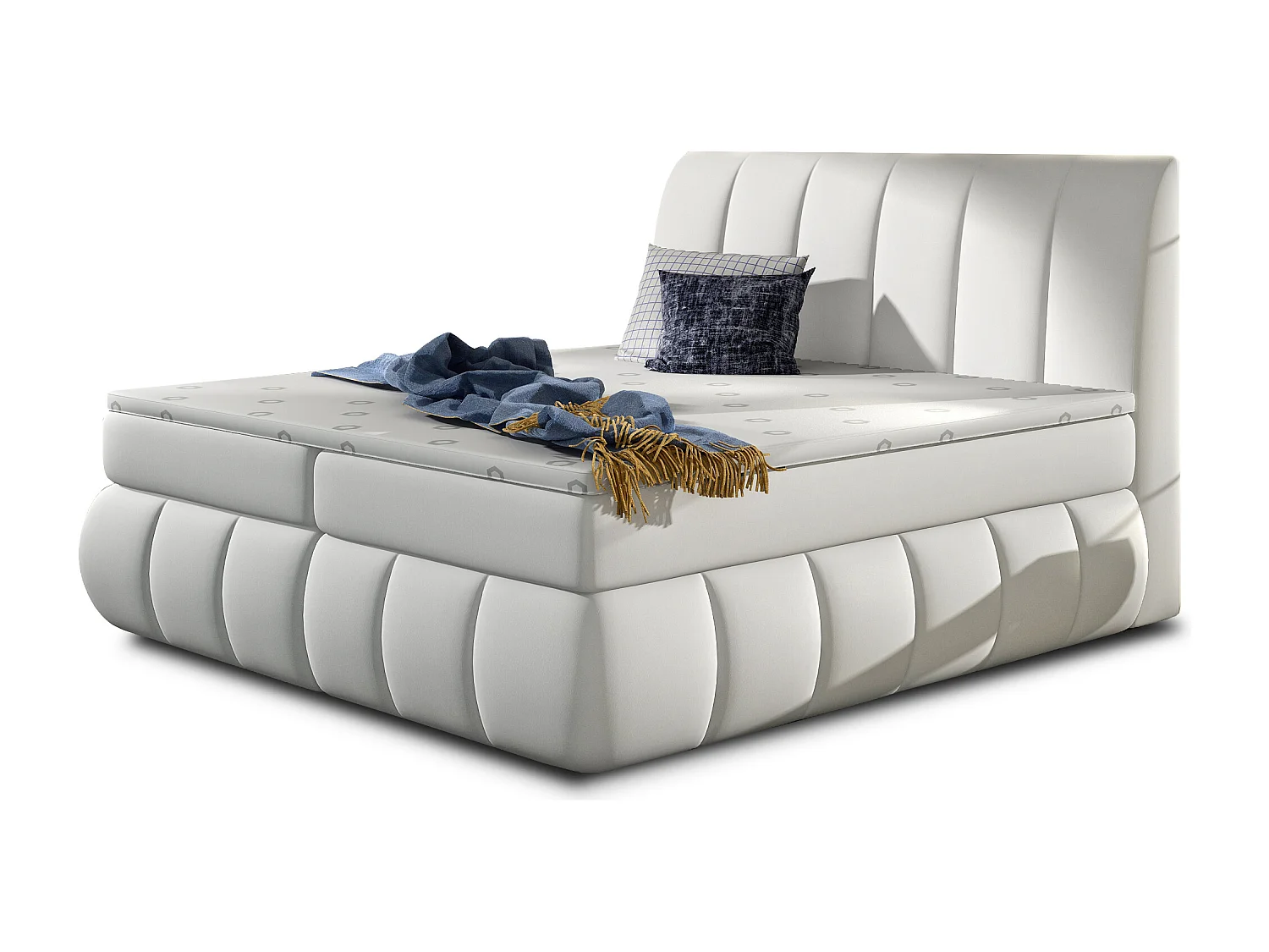 Florencia wit gewatteerd continentaal bed van kunstleer-Slapen 140x200cm