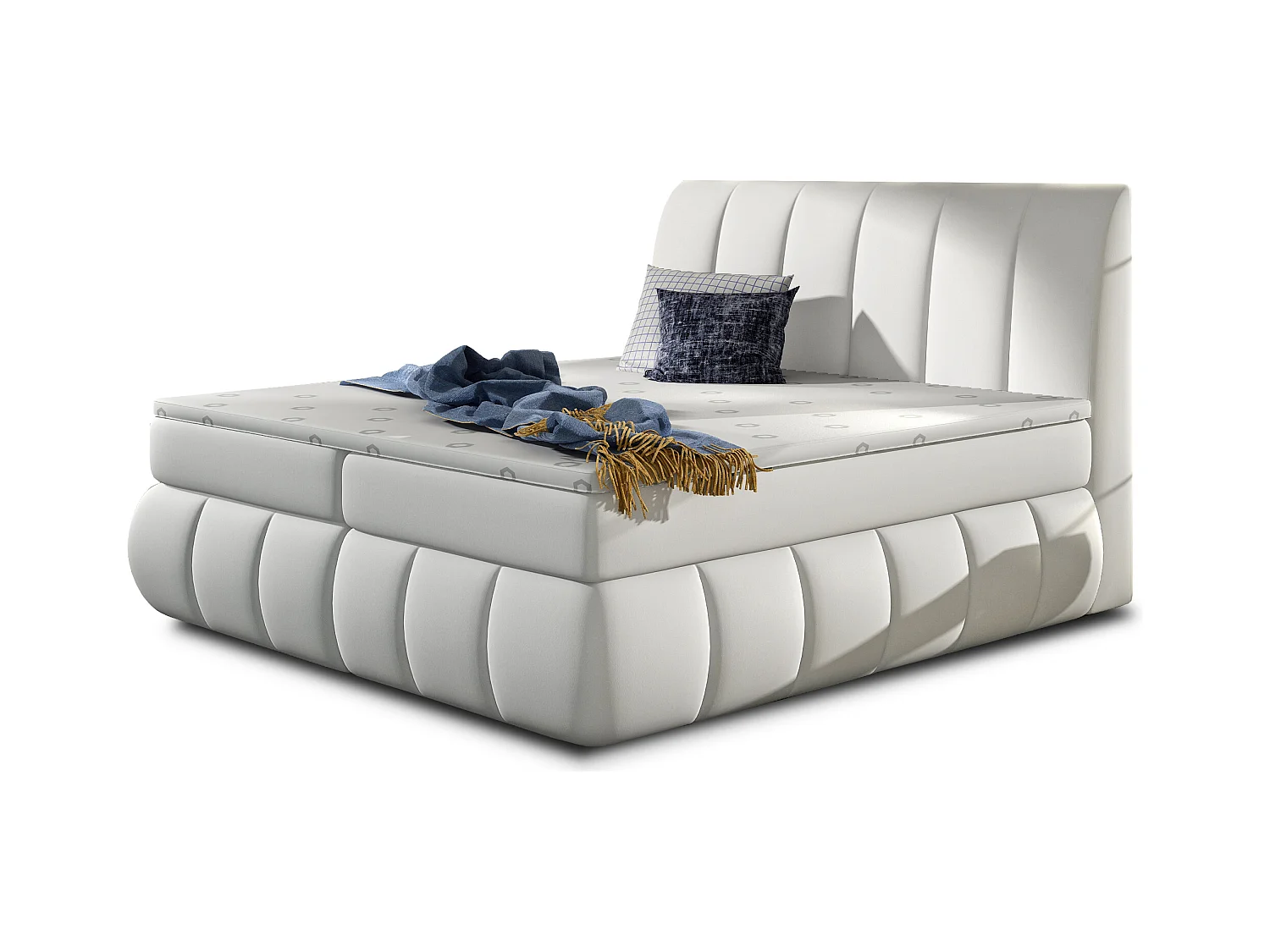 Lit continental matelassé simili cuir blanc Florencia-140x200