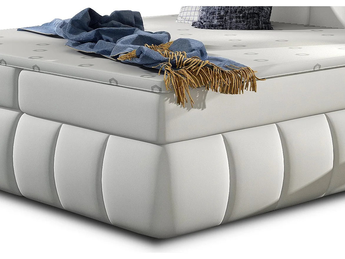 Lit continental matelassé simili cuir blanc Florencia-140x200