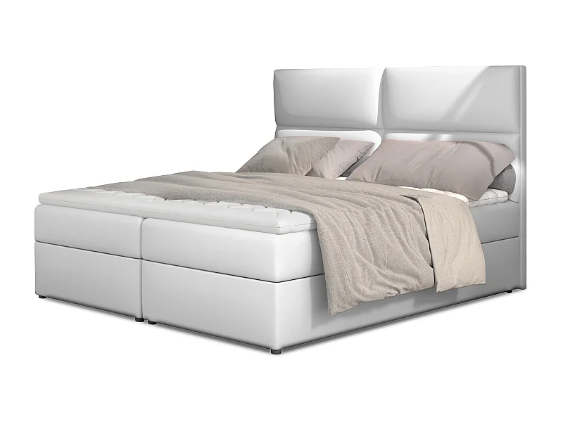 Lit continental capitonné simili cuir blanc Weber-180x200