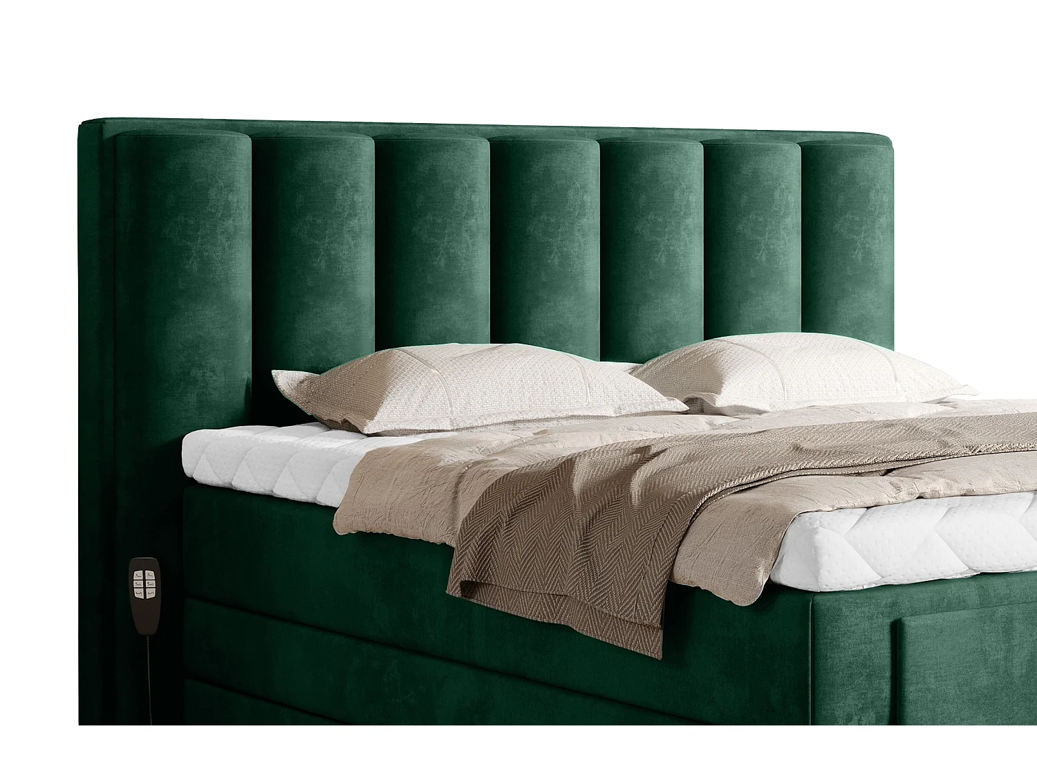 Groen stoffen elektrisch boxspringbed met Arkos matras en bovenmatras-Slapen 140x200cm