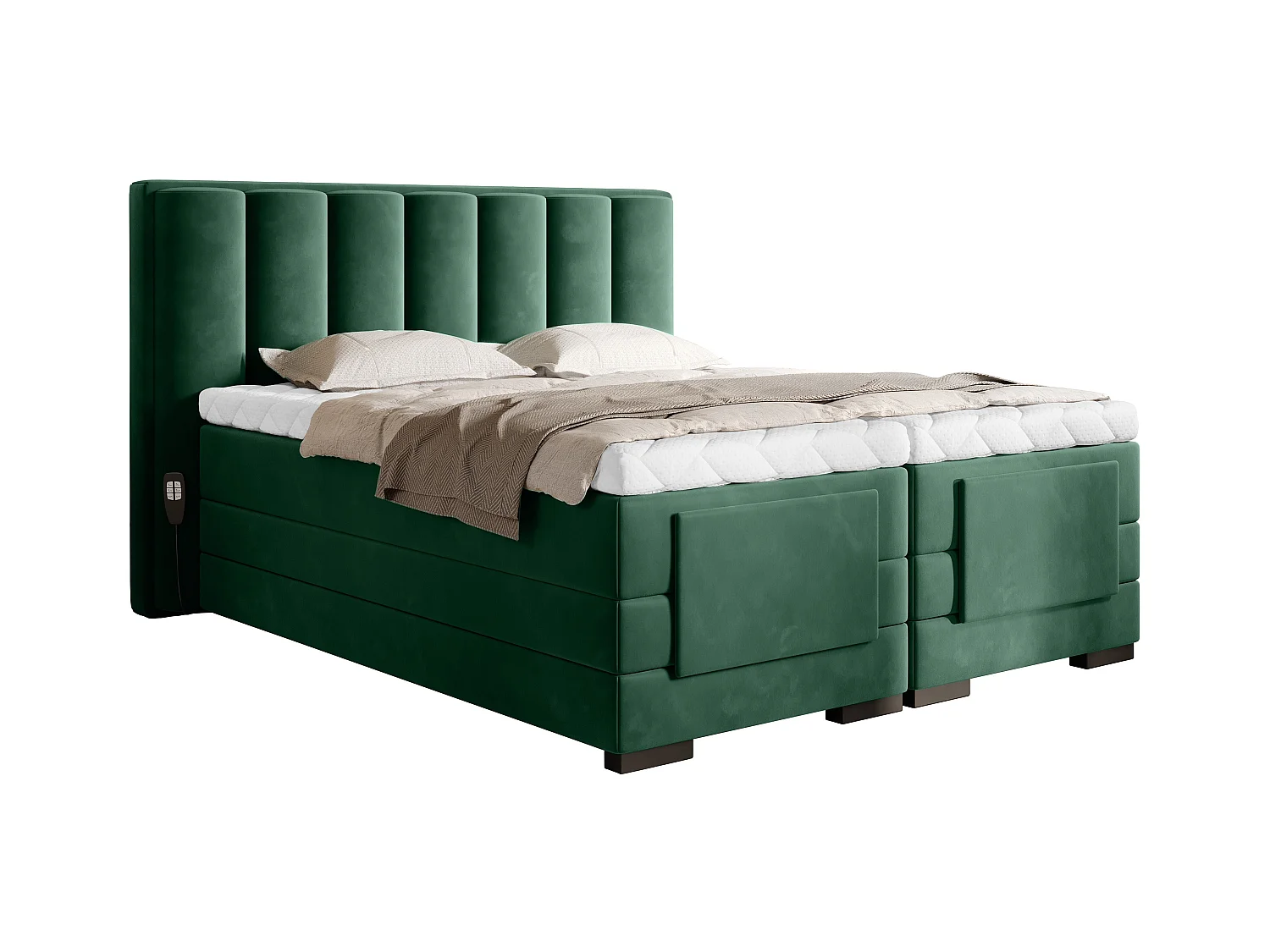 Lit boxspring électrique tissu vert avec matelas et surmatelas Arkos-160x200