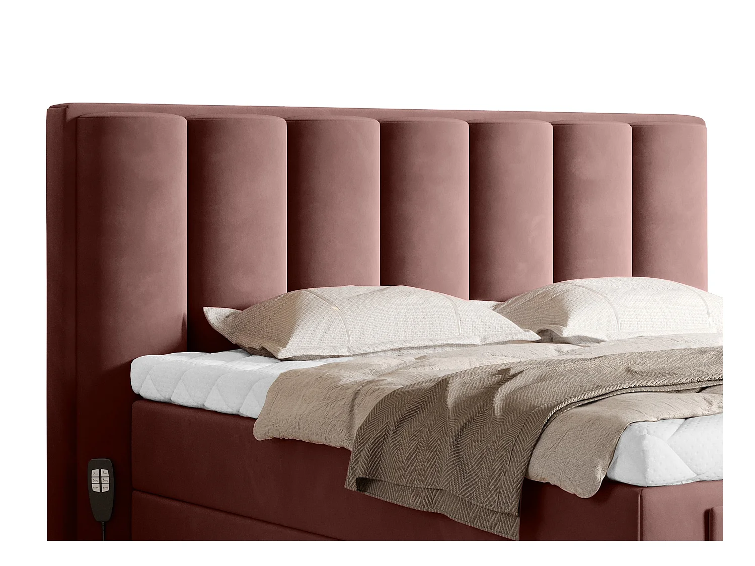 Lit boxspring électrique tissu rouille avec matelas et surmatelas Arkos-140x200
