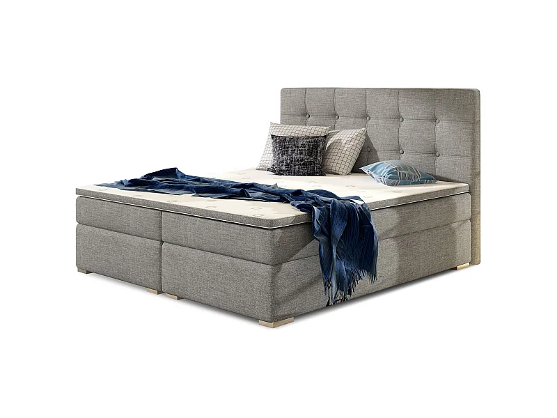 Lit boxspring tissu gris clair avec matelas et surmatelas Kavin-140x200