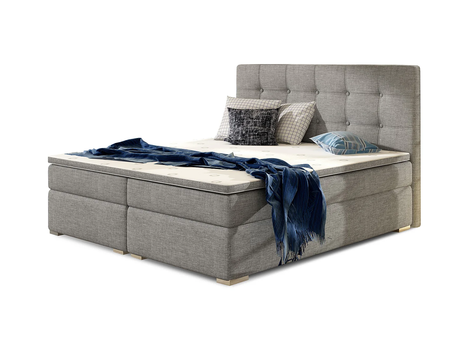 Lit boxspring tissu gris clair avec matelas et surmatelas Kavin-140x200