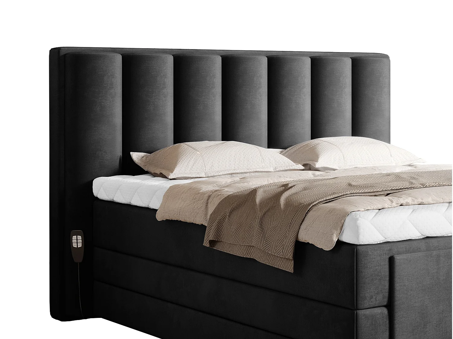 Lit boxspring électrique tissu anthracite avec matelas et surmatelas Arkos-180x200