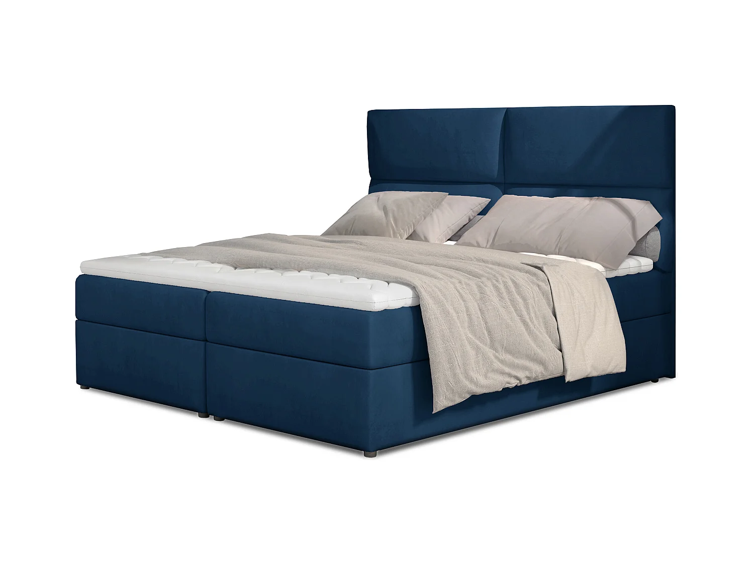 Lit continental capitonné velours bleu Weber-180x200