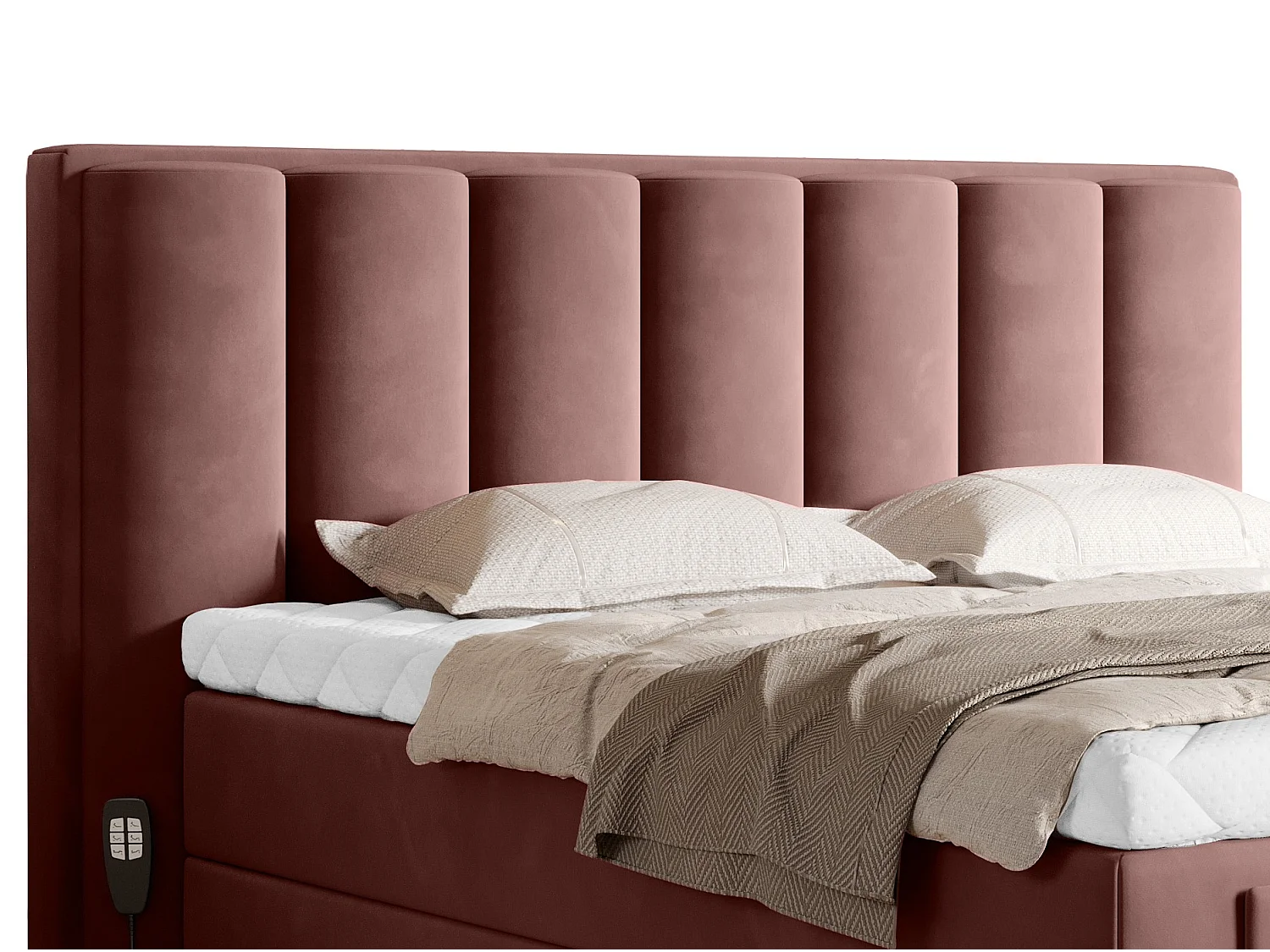 Lit boxspring électrique tissu rouille avec matelas et surmatelas Arkos-90x200