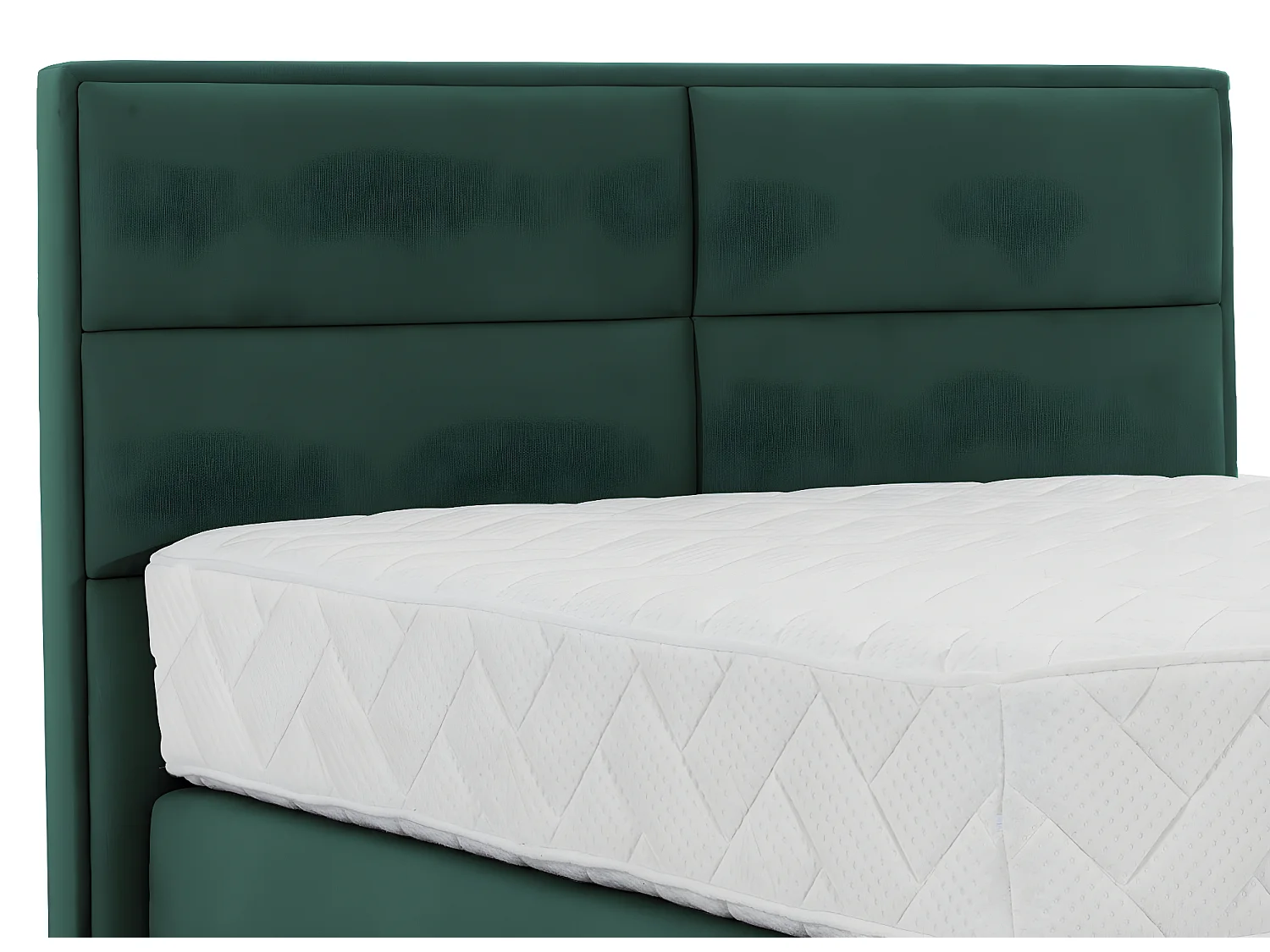Lit continental tissu vert Tiempo avec matelas 30cm en latex et pied métal noir-160x200