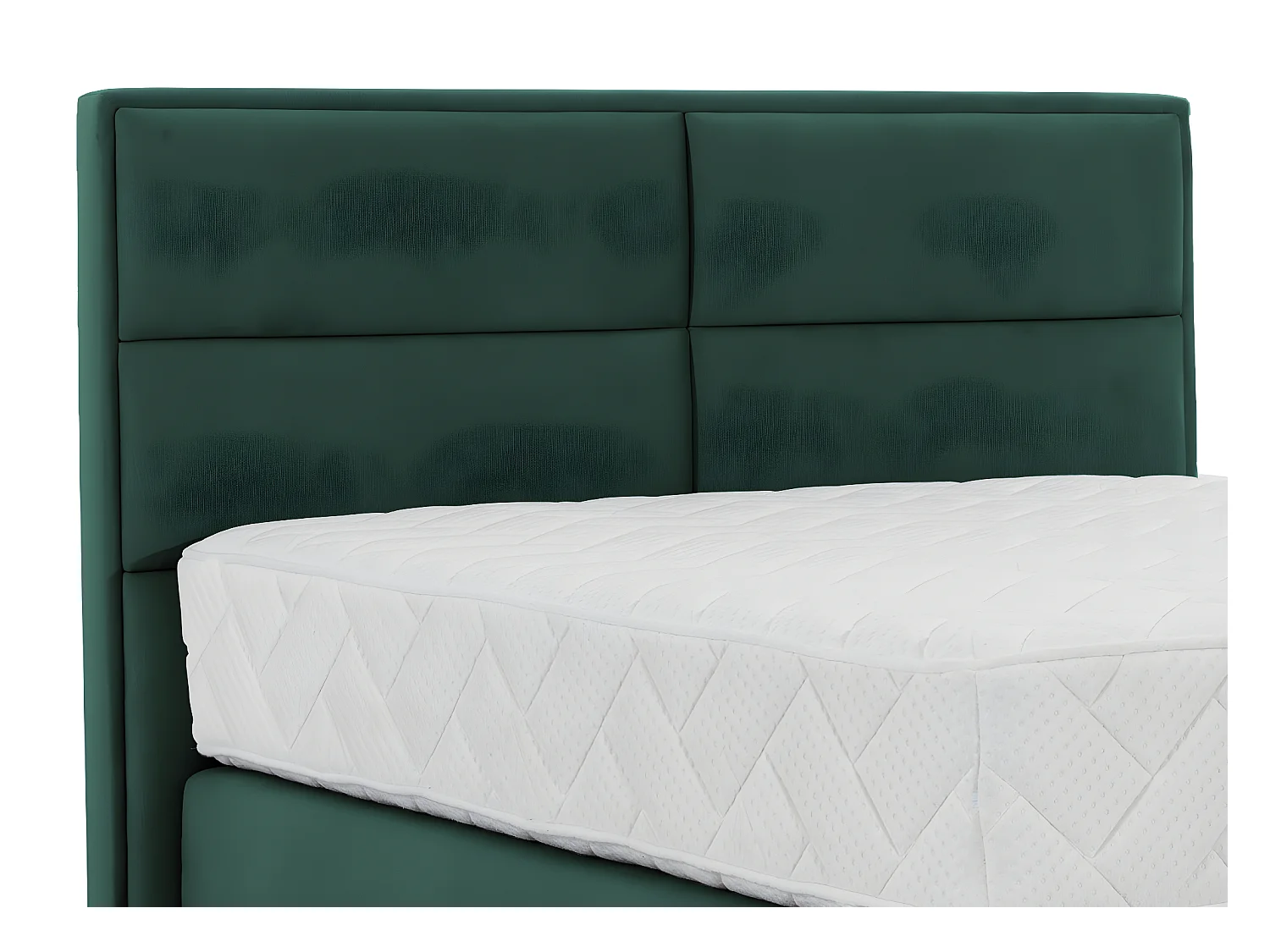 Lit continental tissu vert Tiempo avec matelas 30cm en latex et pied métal noir-160x200