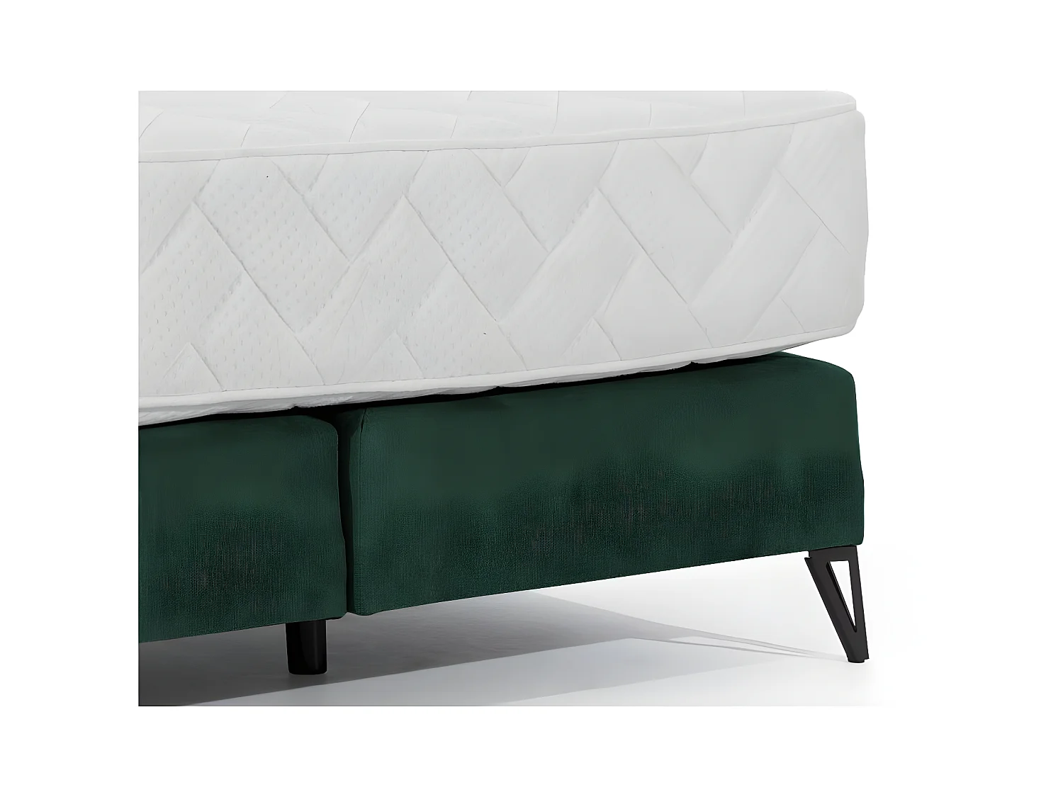 Lit continental tissu vert Tiempo avec matelas 30cm en latex et pied métal noir-160x200