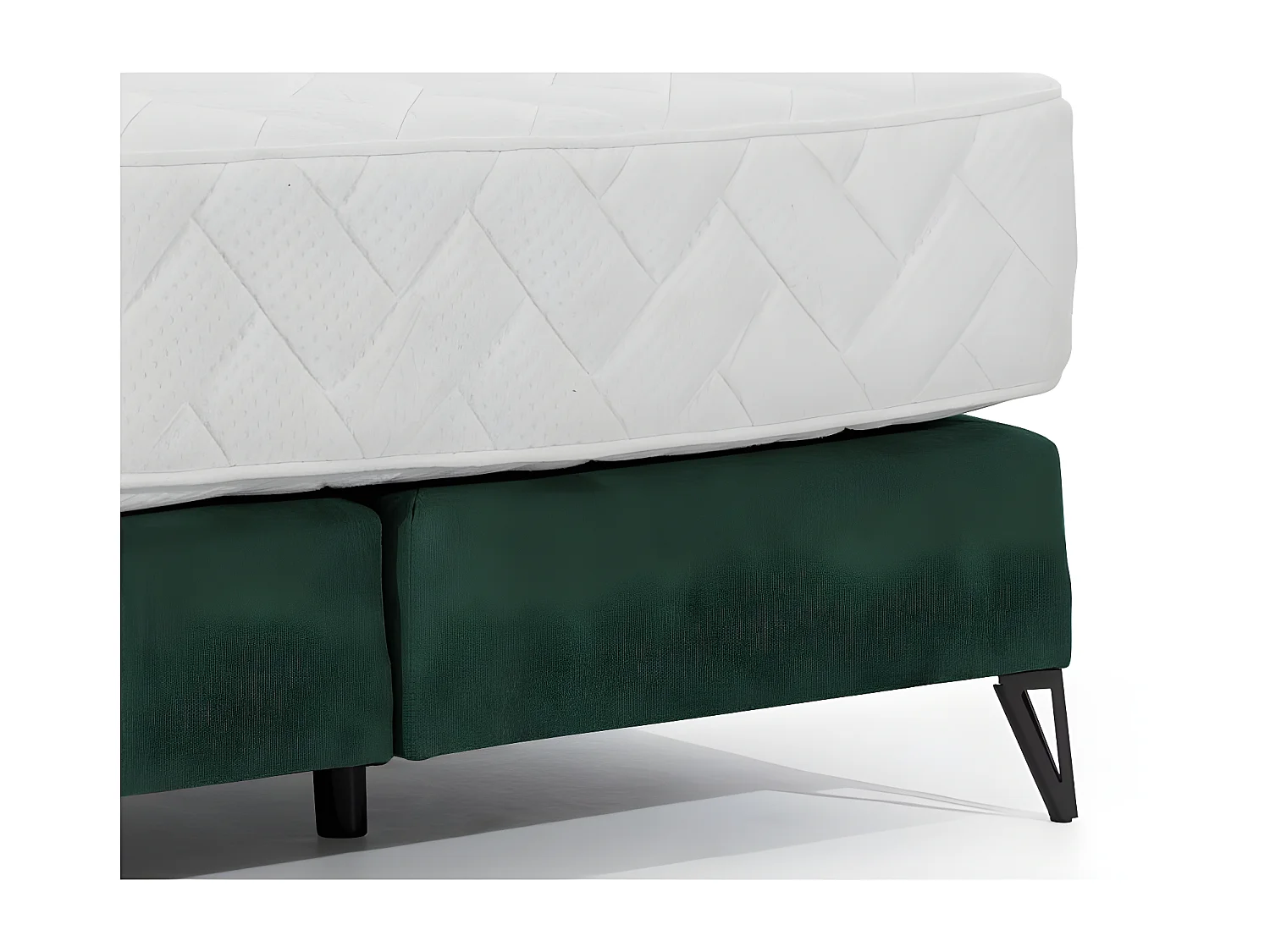 Lit continental tissu vert Tiempo avec matelas 30cm en latex et pied métal noir-160x200