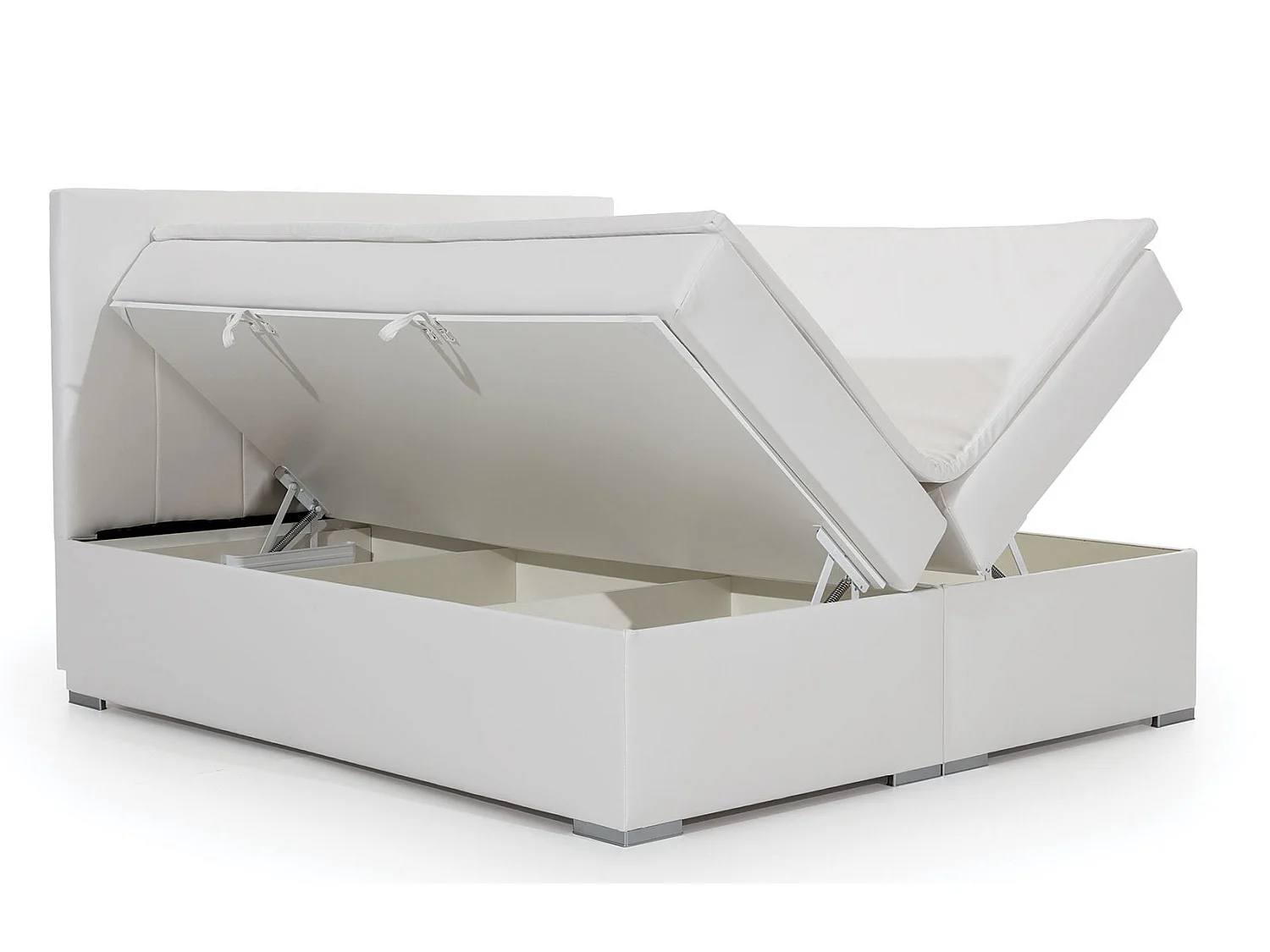 Lit continental simili cuir blanc avec matelas et surmatelas Louna-180x200