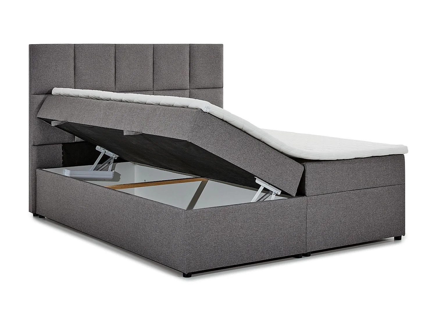 Lit boxspring tissu jaune avec matelas et surmatelas Lizen-Couchage 160x200 cm