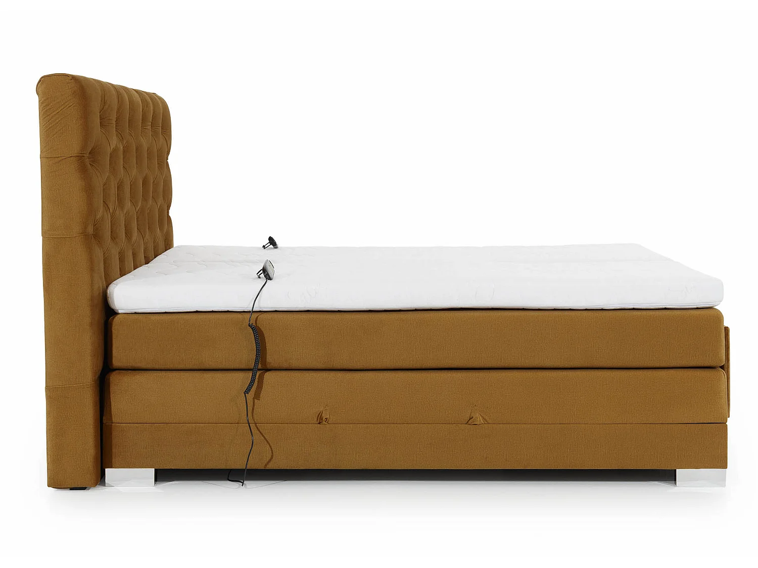 Bruin stoffen elektrisch continentaal bed met Karmen-matras en bovenmatras-Slapen 180x200cm