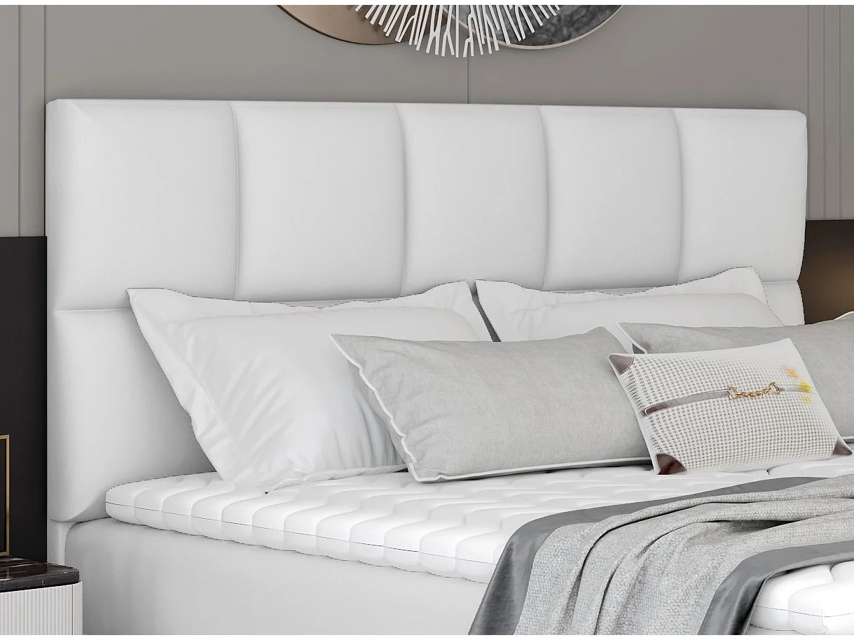 Lit boxspring simili cuir blanc avec matelas et surmatelas Lizen-Couchage 140x200 cm