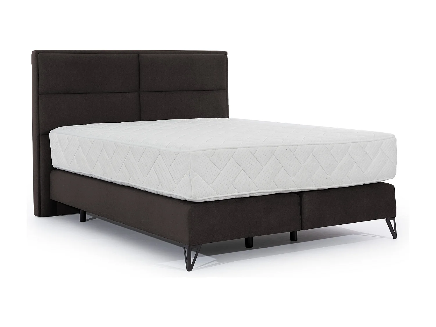 Lit continental velours marron Tiempo avec matelas 30cm en latex et pied métal noir-180x200