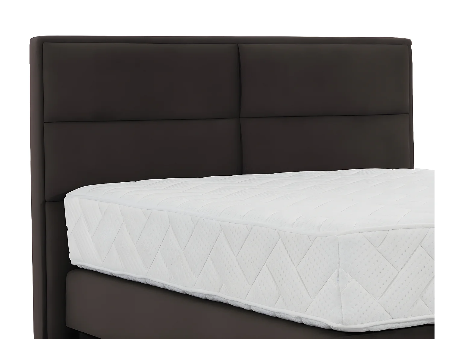 Lit continental velours marron Tiempo avec matelas 30cm en latex et pied métal noir-180x200