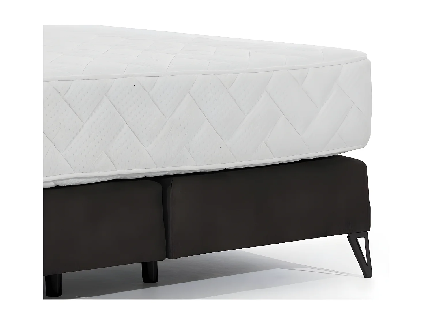 Lit continental velours marron Tiempo avec matelas 30cm en latex et pied métal noir-180x200