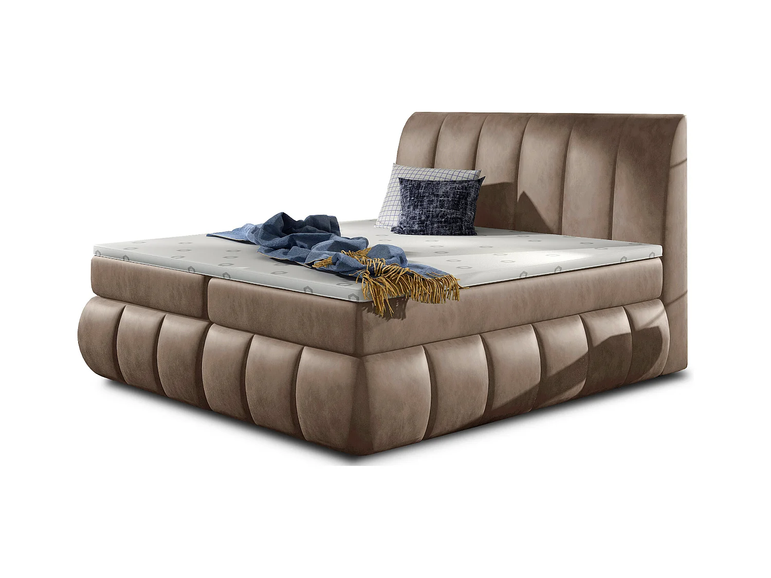 Lit continental matelassé velours marron clair Florencia-160x200