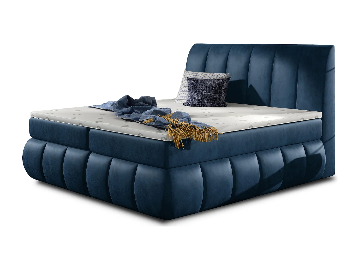 Lit continental matelassé velours bleu Florencia-140x200