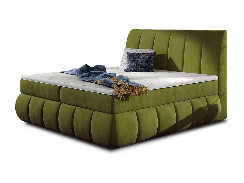 Lit continental matelassé tissu doux vert anis Florencia-160x200